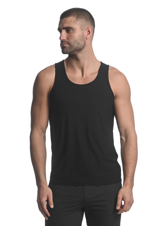 Black Textured Stretch Mesh Performance Tank