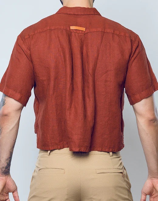 Brown Cropped Linen Shirt