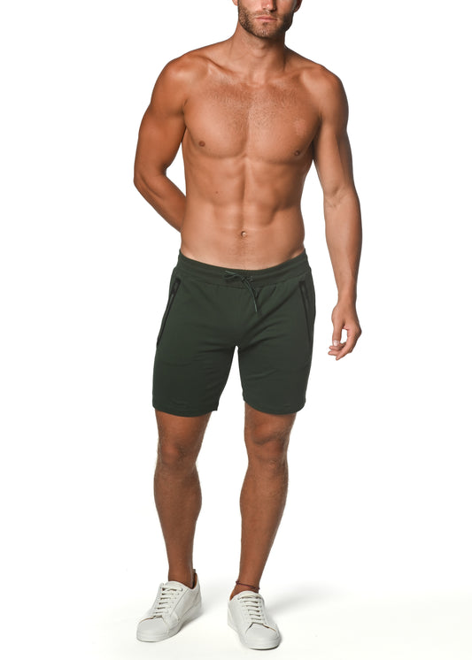 Army Green Fleece Flex Cotton Stretch Short