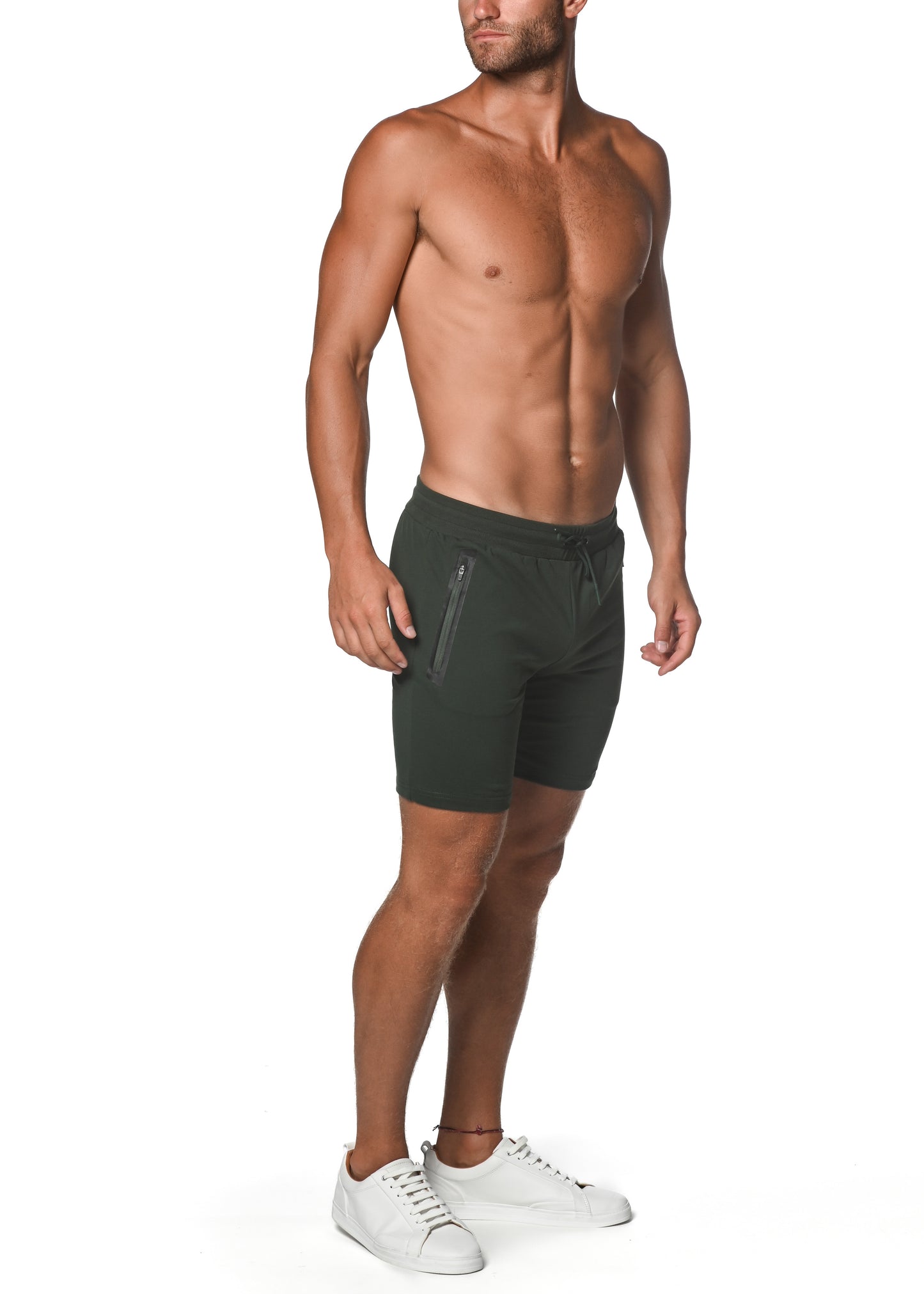 Army Green Fleece Flex Cotton Stretch Short