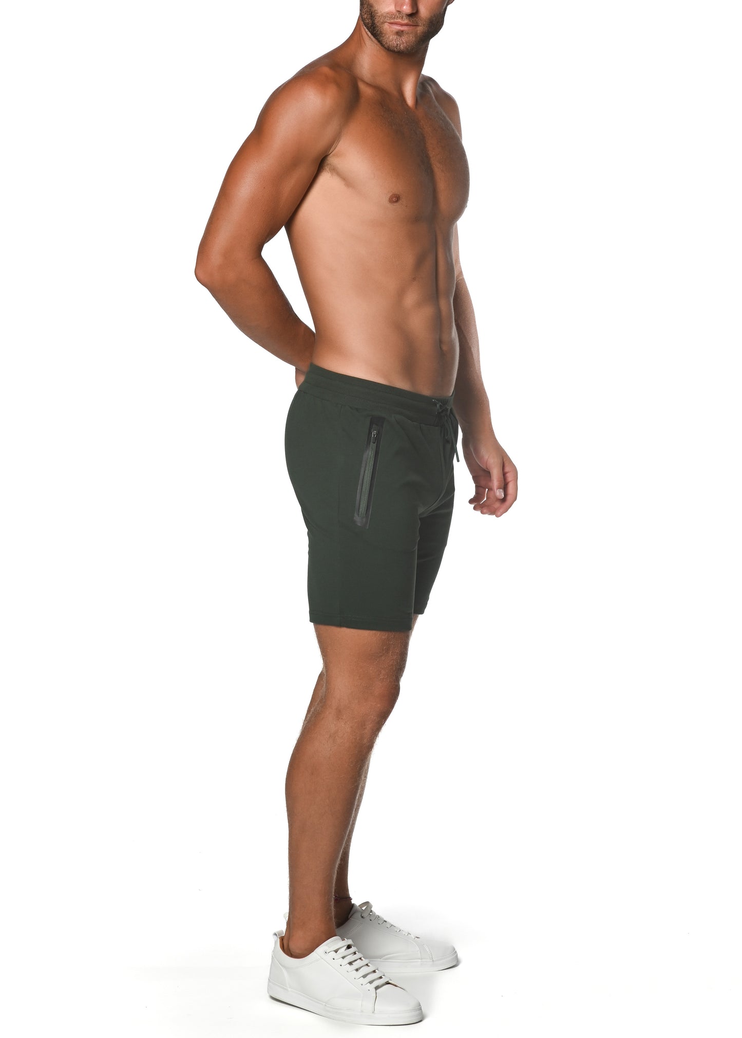 Army Green Fleece Flex Cotton Stretch Short