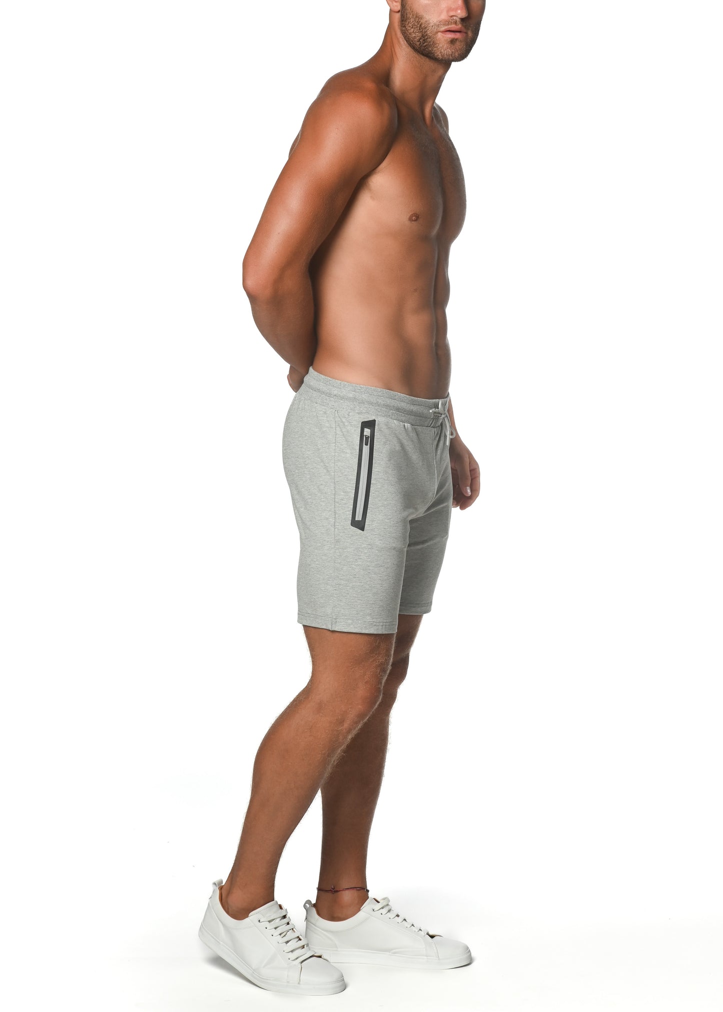 Grey Melange Fleece Flex Cotton Stretch Short