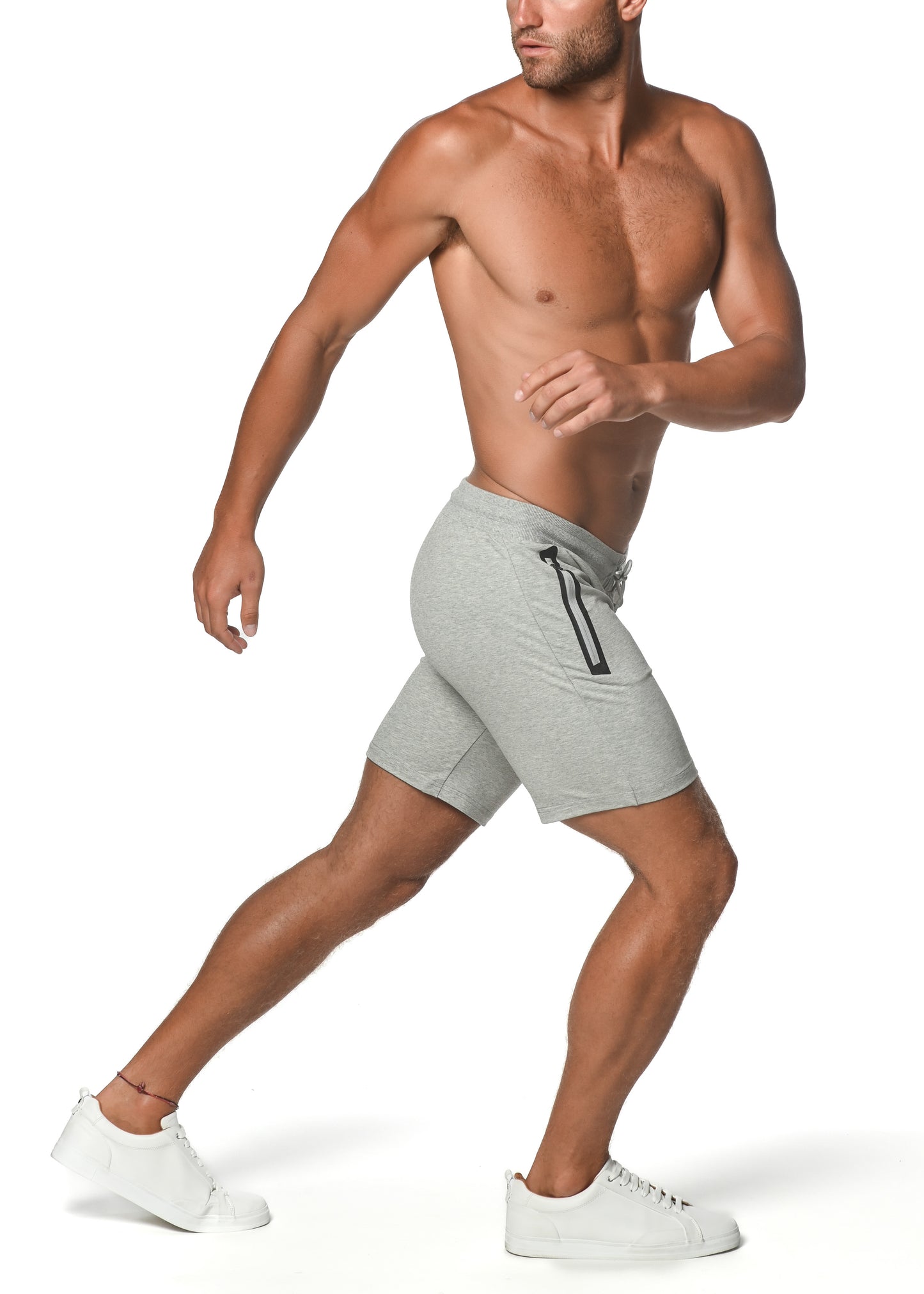 Grey Melange Fleece Flex Cotton Stretch Short