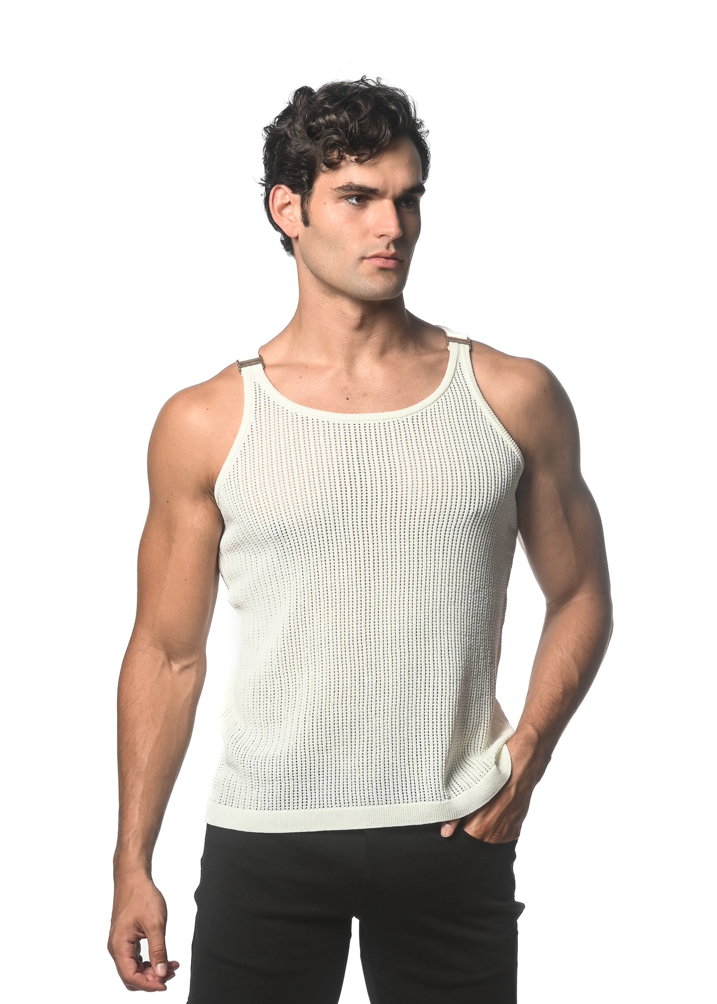 Milky Textured Knitted Tank with Clips