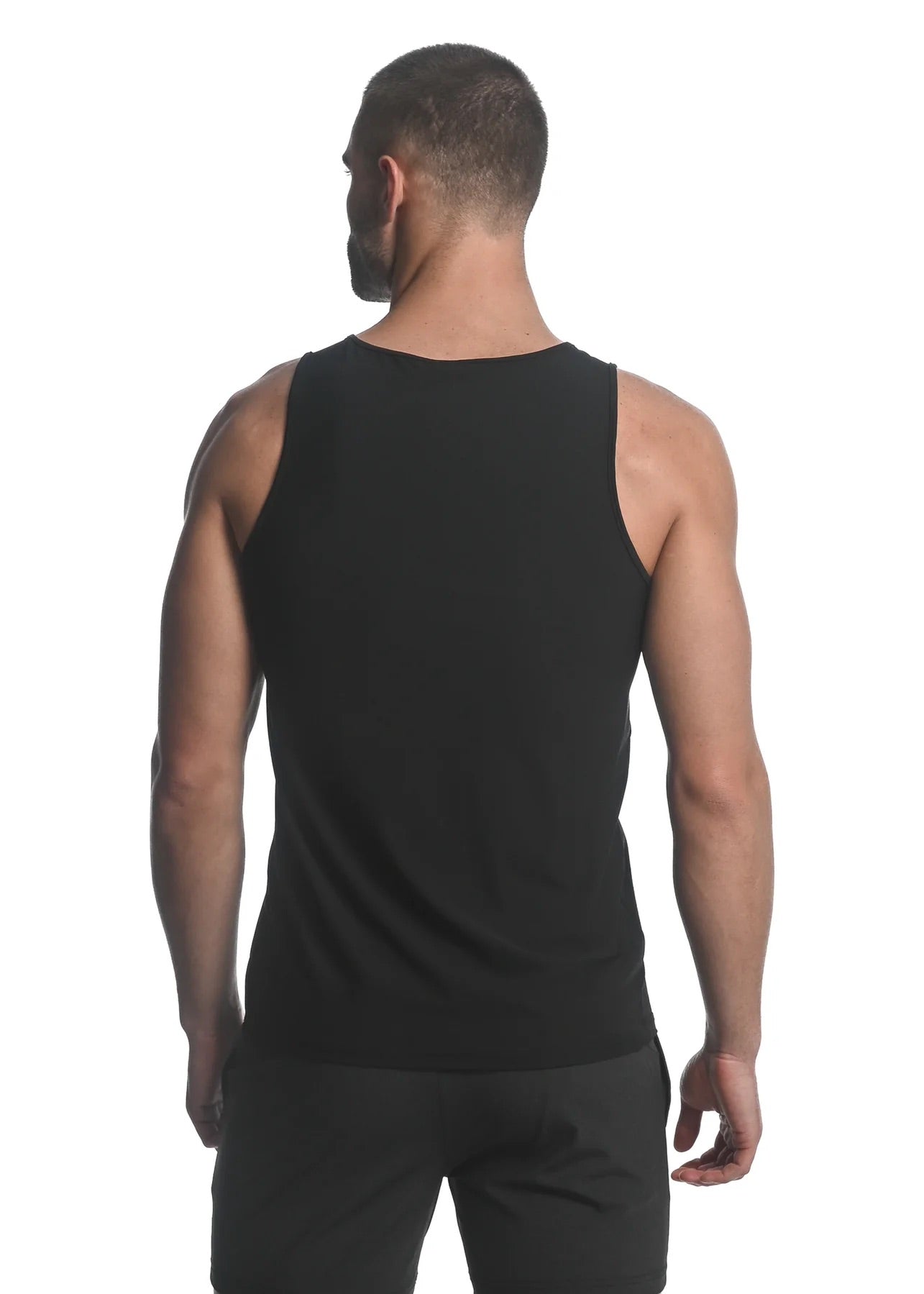 Black Textured Stretch Mesh Performance Tank