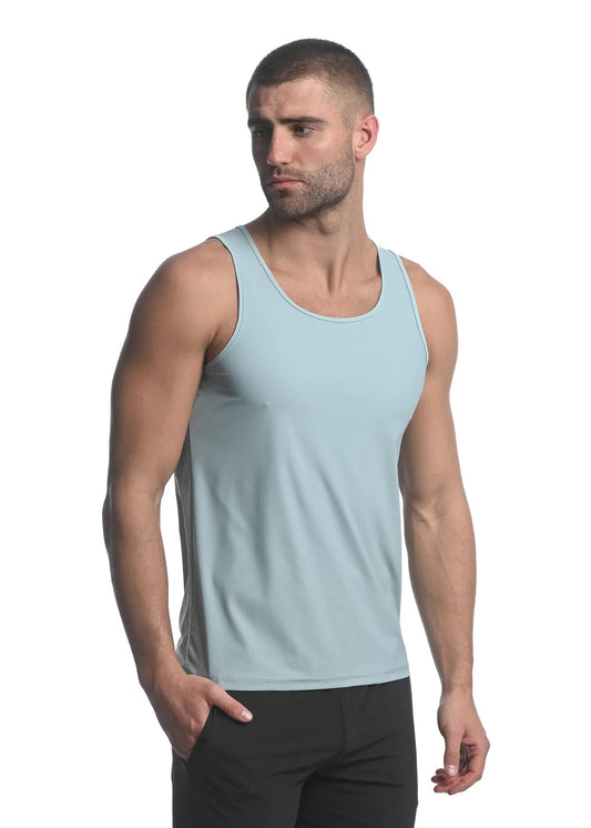 Blue Haze Textured Stretch Mesh Performance Tank