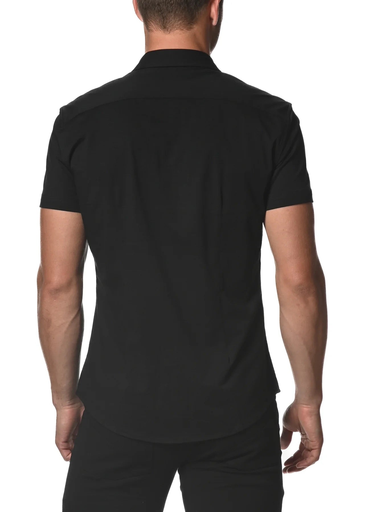 Black Solid Cotton Stretch Short Sleeve Shirt