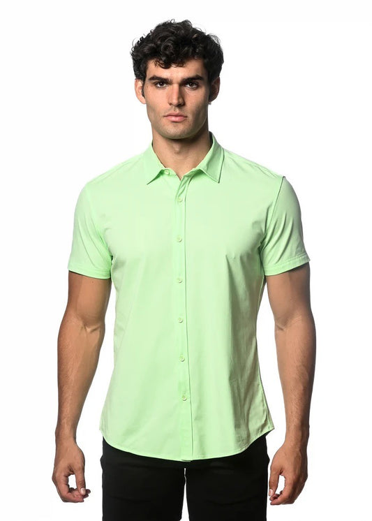 Minty Solid Cotton Stretch Short Sleeve Shirt