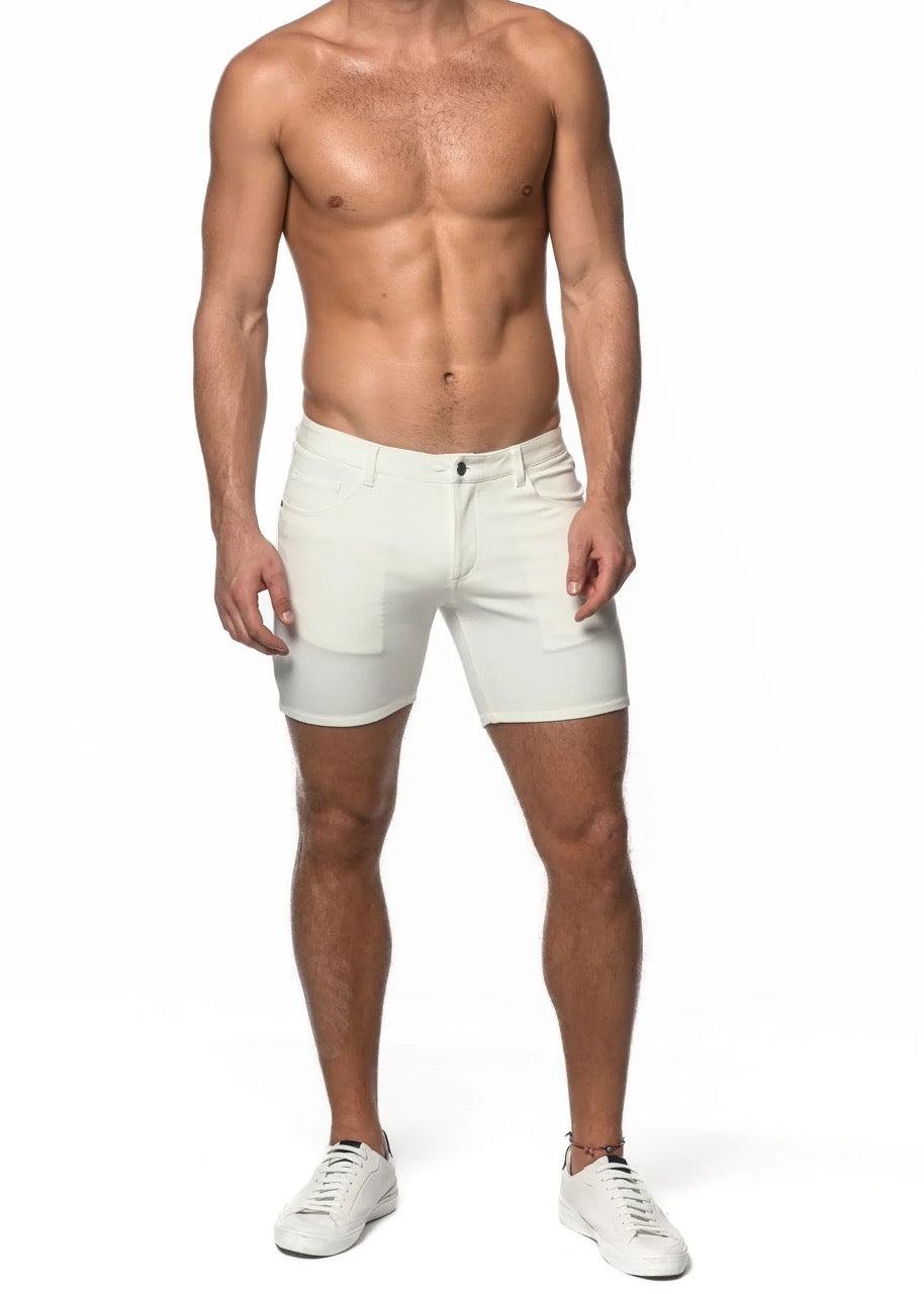 White 5" Stretch Knit Short