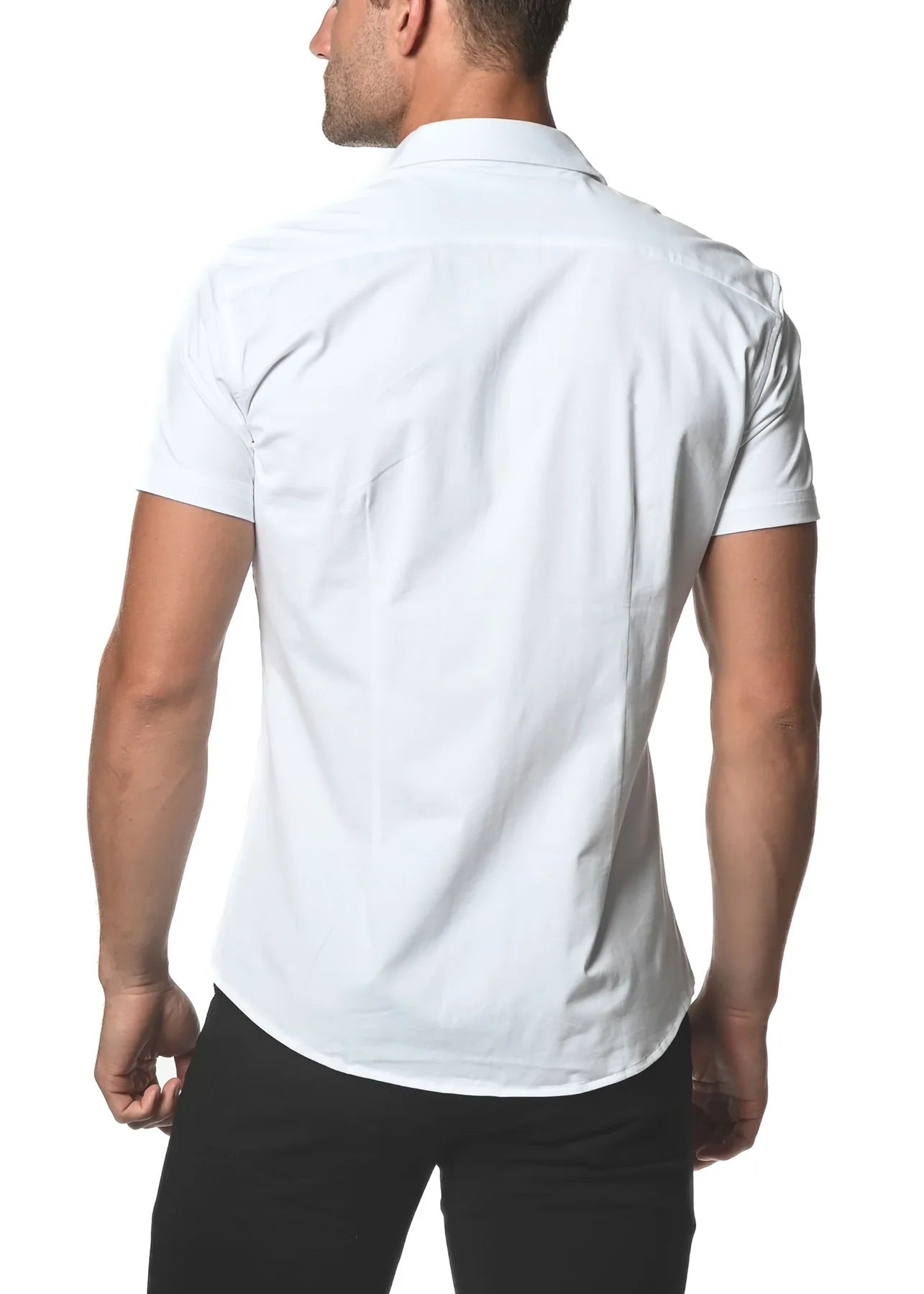 White Solid Cotton Stretch Short Sleeve Shirt